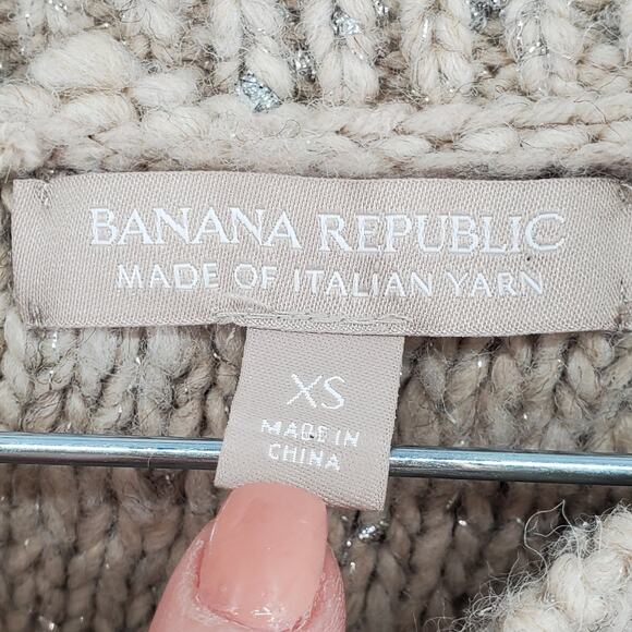 Banana Republic Neutral Tan Italian Wool Yarn Metallic Open Tulip Hem Back XS - Picture 5 of 10